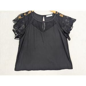 Bailey Blue Women's Lace Sleeve Short Sleeve Top Blouse Size Medium BLACK